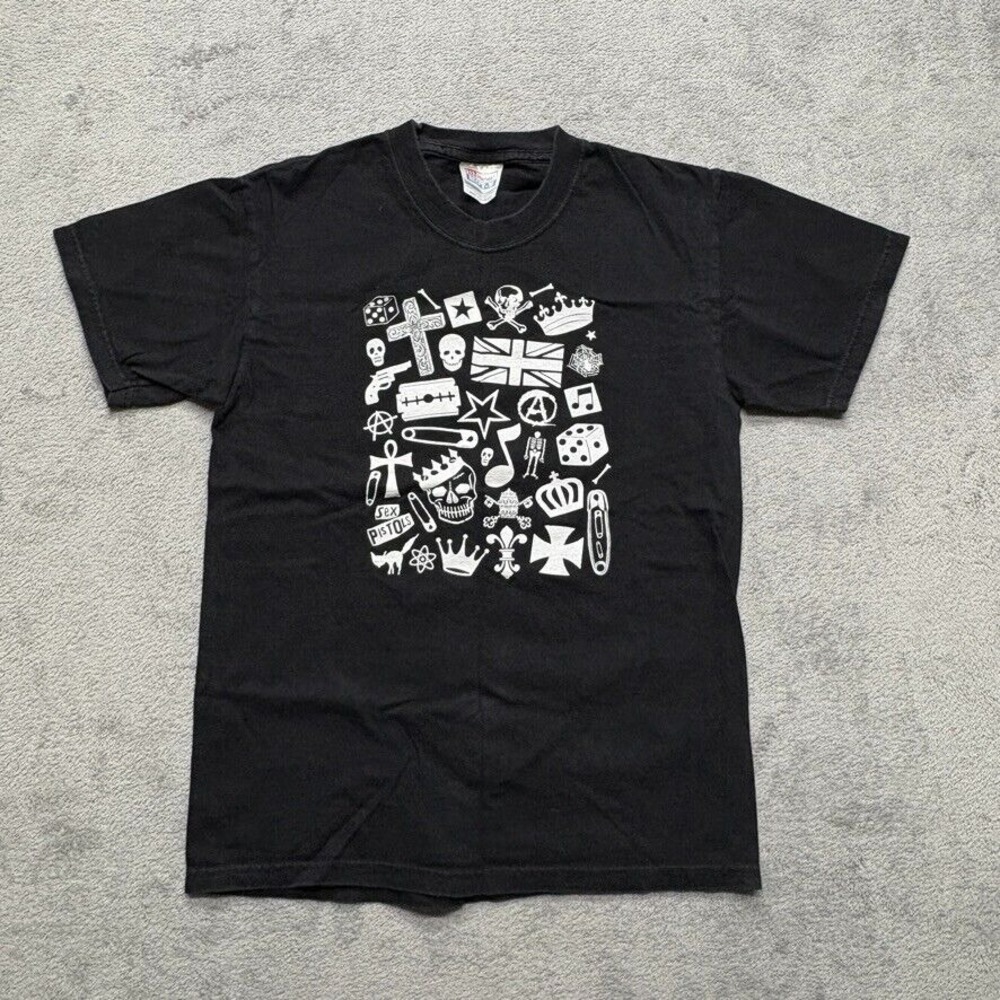 Hanes Beefy Custom Graphic T-Shirt Mens Small Black Skull Cross Dice Music